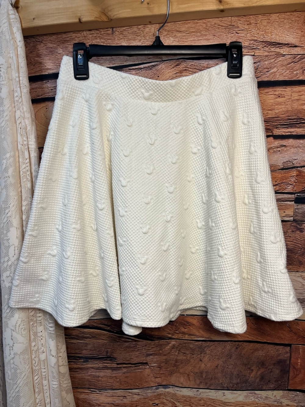 Disney x Lauren Conrad Collab Cream Skater Skirt Textured Mickey (234) - Picture 3 of 8